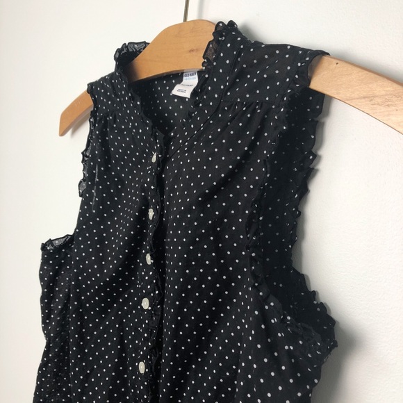Old Navy Black Ruffle Blouse with White Polka Dots - Picture 2 of 6